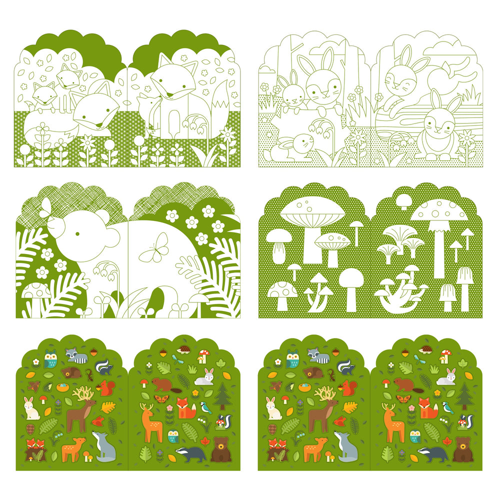 Coloring Book & Stickers Woodland inside