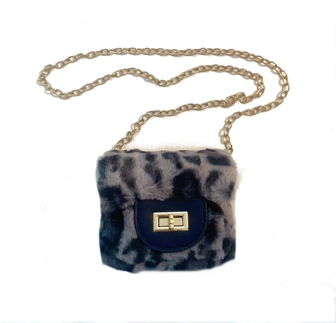 Leopard print faux fur purse
