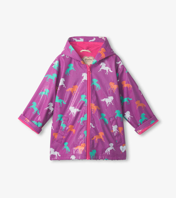 Hatley Leaping Horses Color Changing Rain Jacket colored