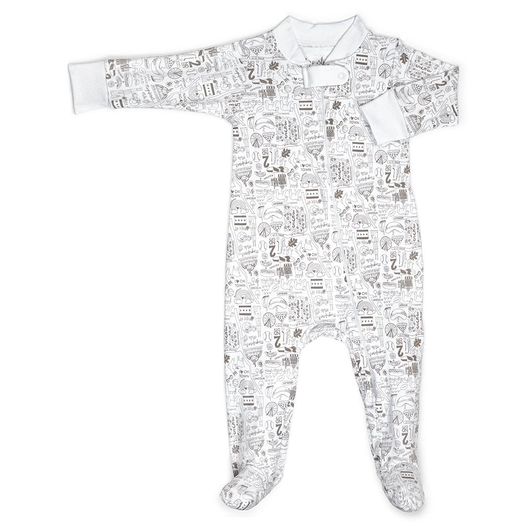 Joy Street Chicago Print Footie gray