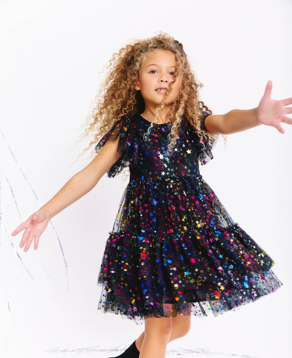 Lola + The Boys Shining Rainbow Tulle Dress model motion