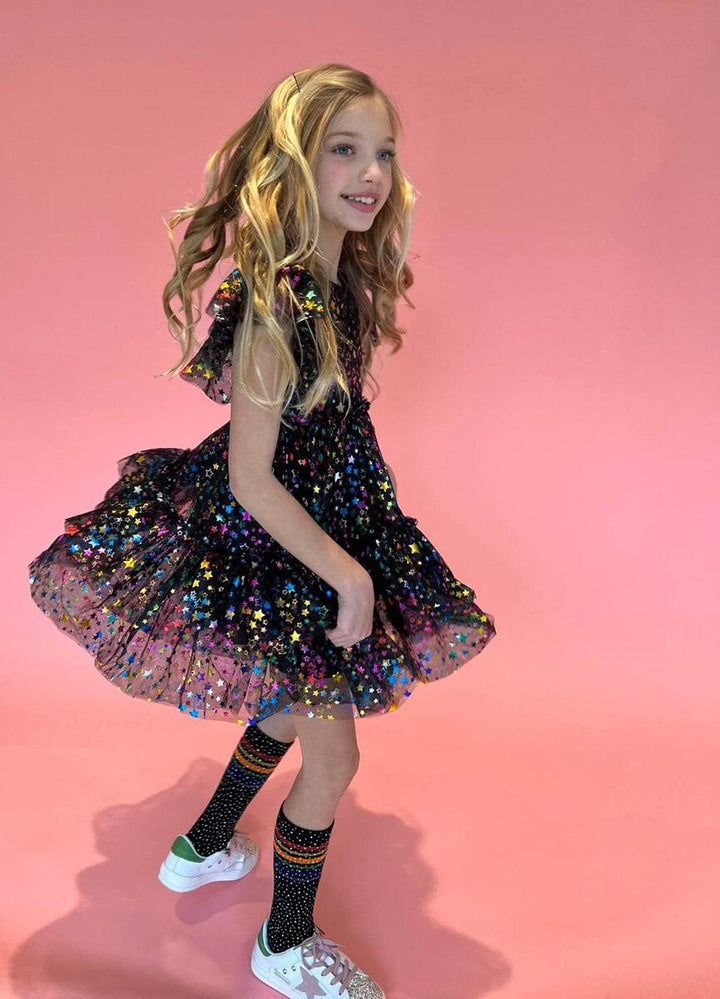 Lola + The Boys Shining Rainbow Tulle Dress model twirl