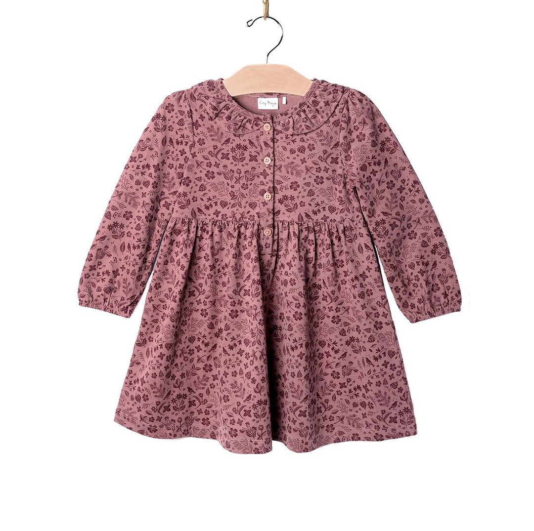 City Mouse Plum Birds Frill Collar Dress