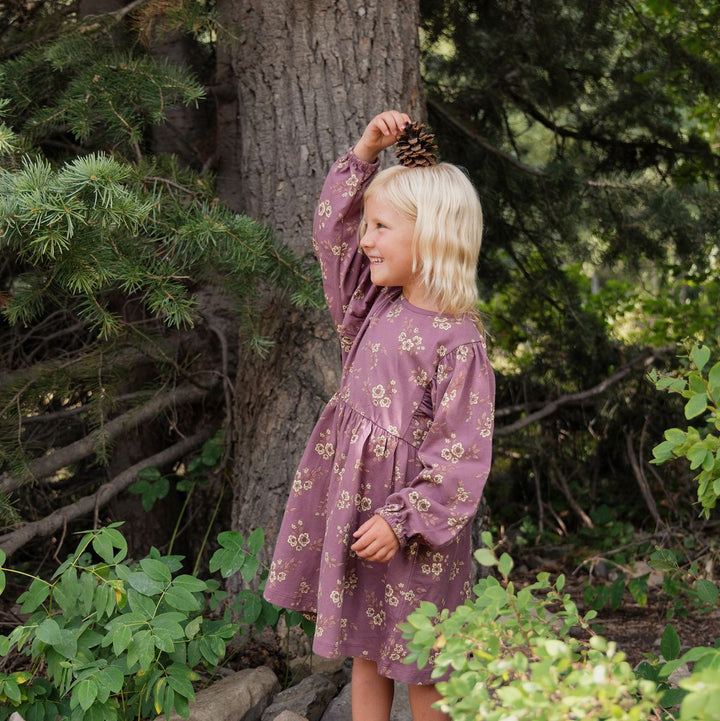 City Mouse Orchid Blooms Puff Sleeve Dress pinecone