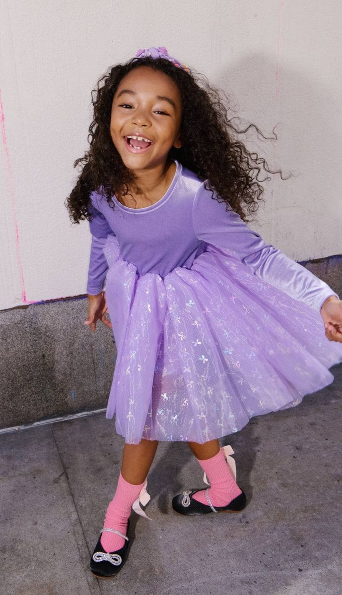 Lola & The Boys Lavender Ballerina Bow Dress model