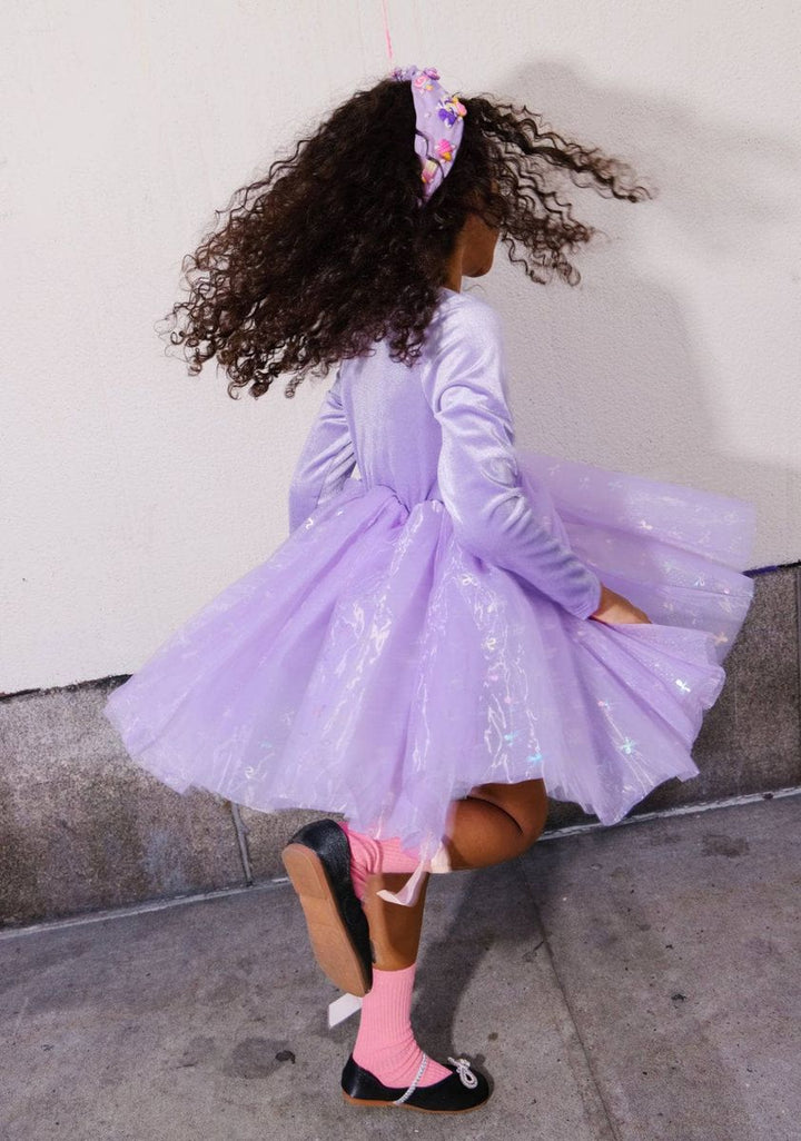 Lola & The Boys Lavender Ballerina Bow Dress twirling