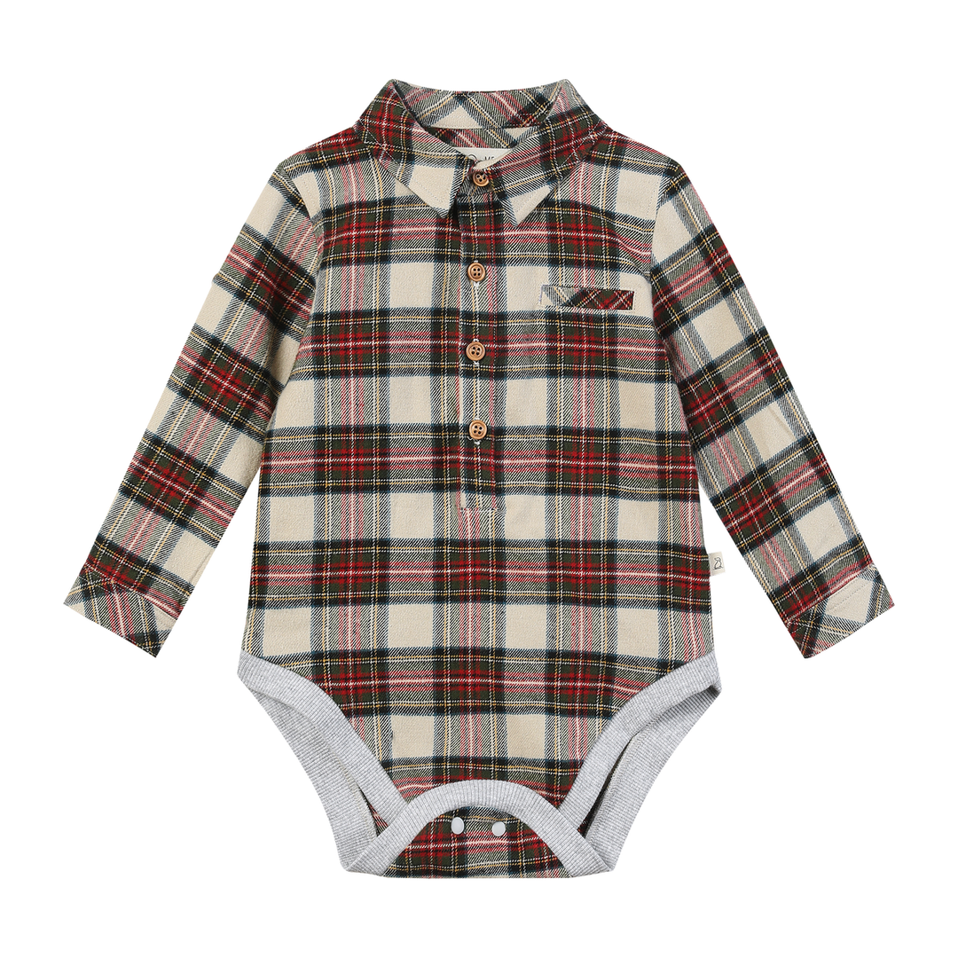 Me & Henry Jasper Cream Green Plaid Bodysuit