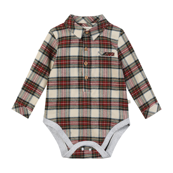 Me & Henry Jasper Cream Green Plaid Bodysuit