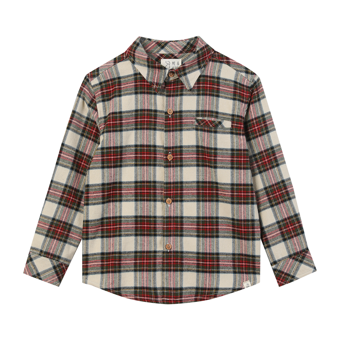 Me & Henry Atwood Cream Green Plaid Shirt