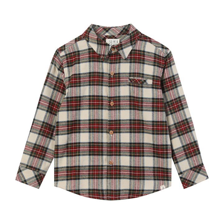 Me & Henry Atwood Cream Green Plaid Shirt