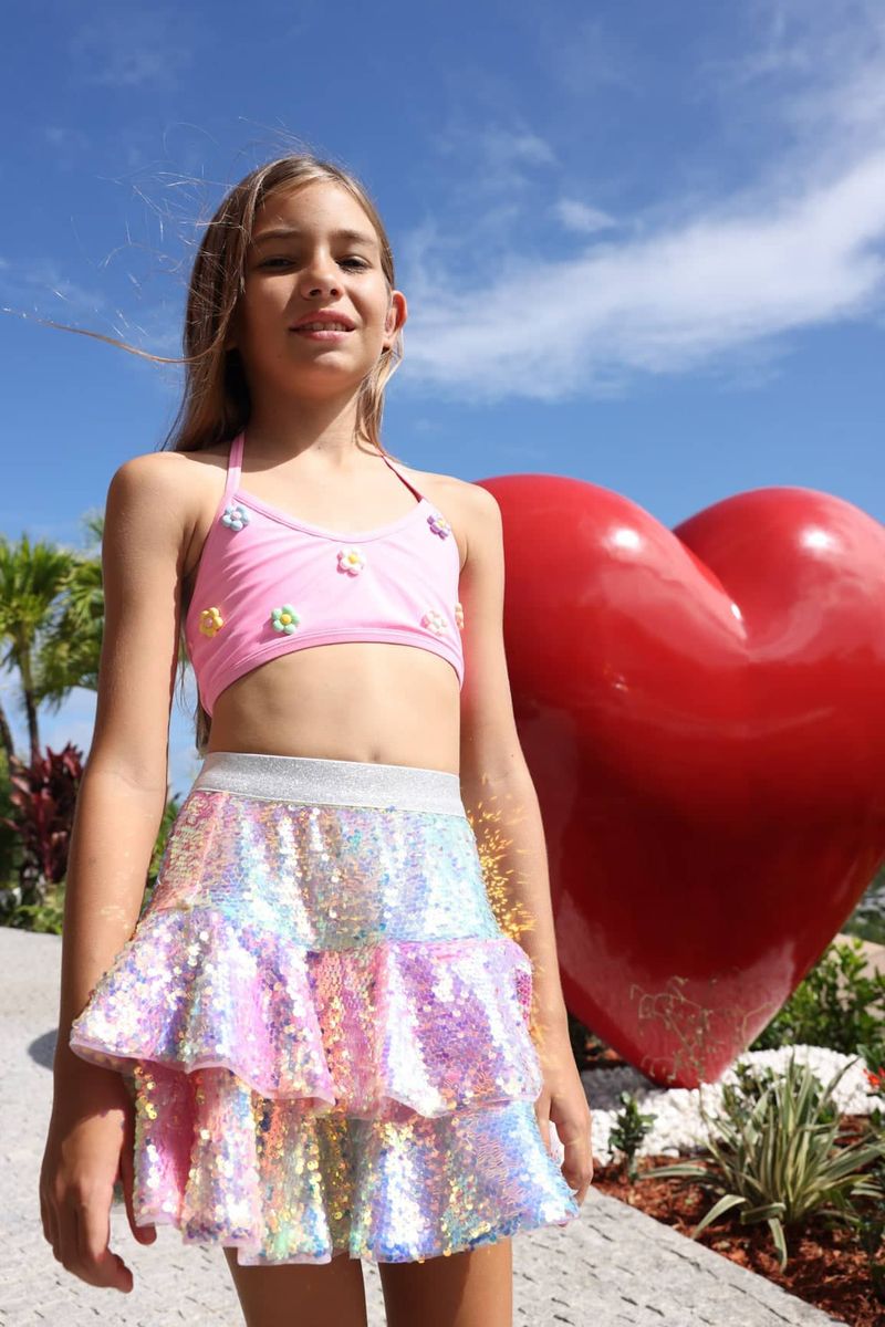 Lola & The Boys Sequin Ombre Ruffle Skirt model front