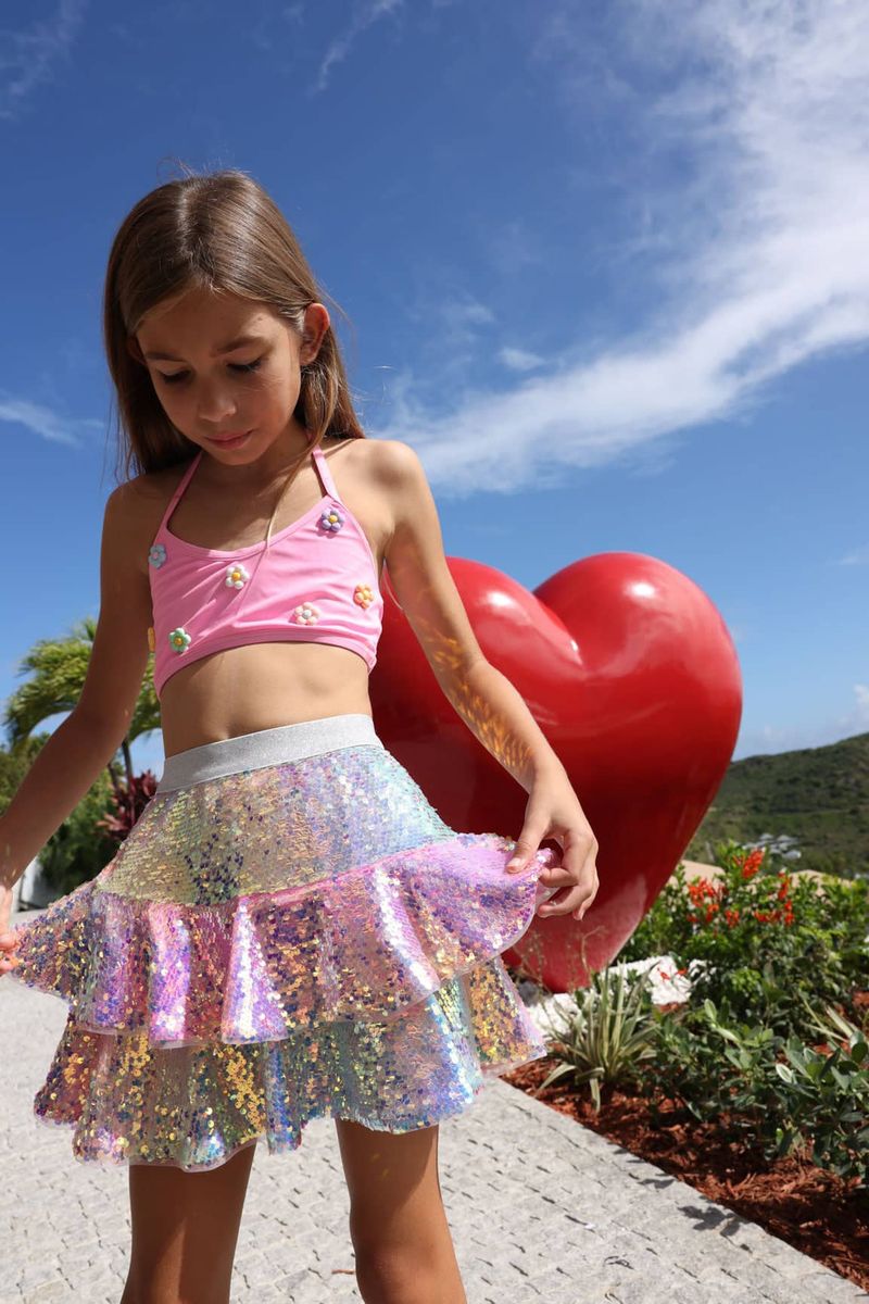 Lola & The Boys Sequin Ombre Ruffle Skirt model