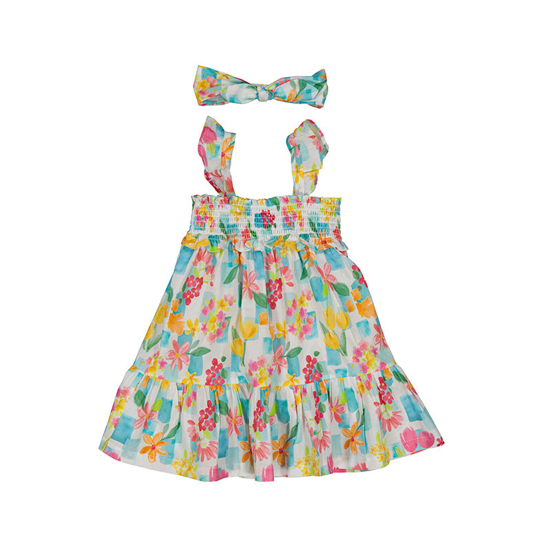 Mayoral Watercolor Floral Dress & Headband Set