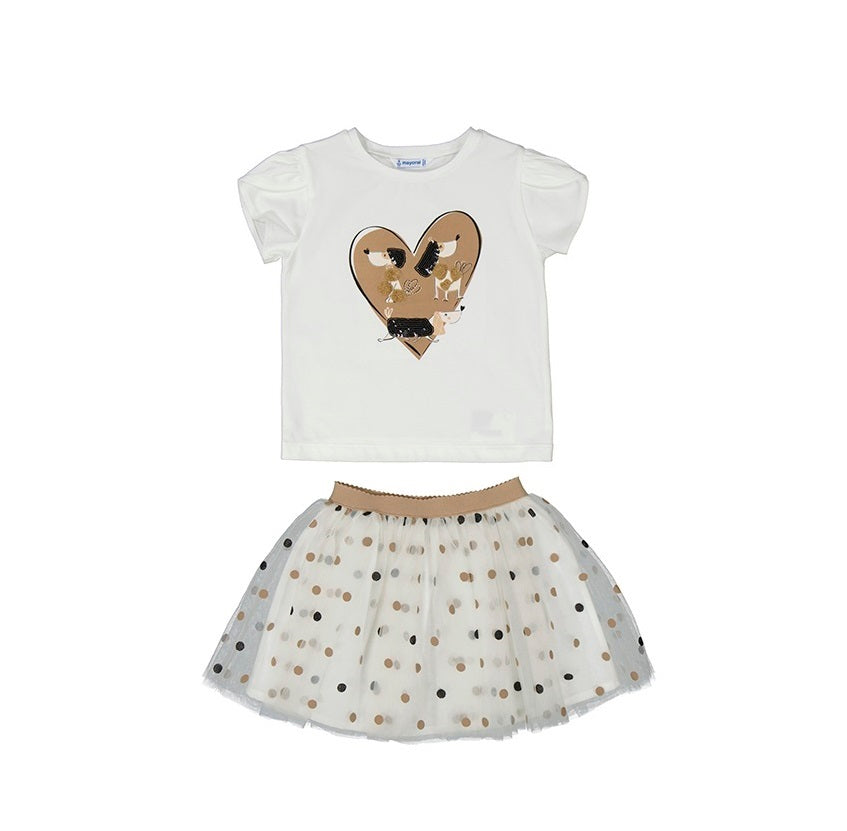 Mayoral Dogs & Dots Tulle Skirt Set