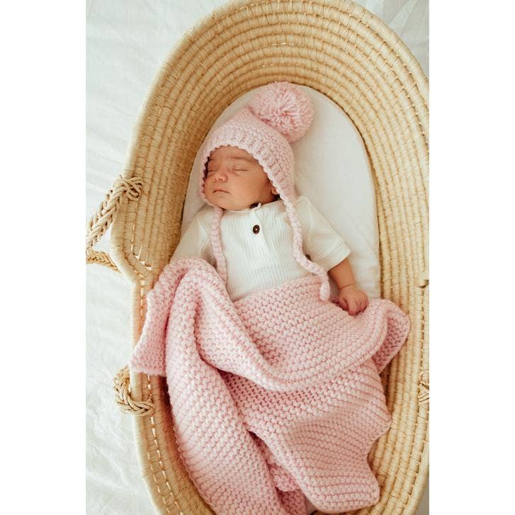 Huggalugs Blush Garter Stitch Knit Blanket Baby basinet