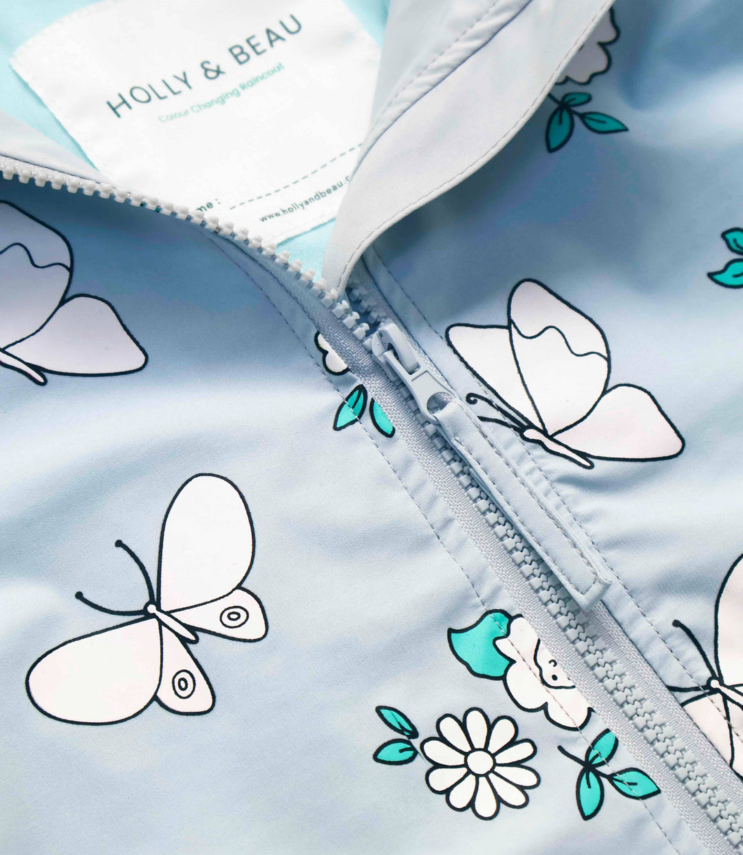 Holly & Beau Flower and Butterfly Color Changing Raincoat close