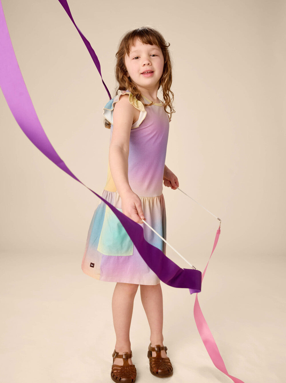 Tea Collection Rainbow Gradient Flutter Sleeve Dress model