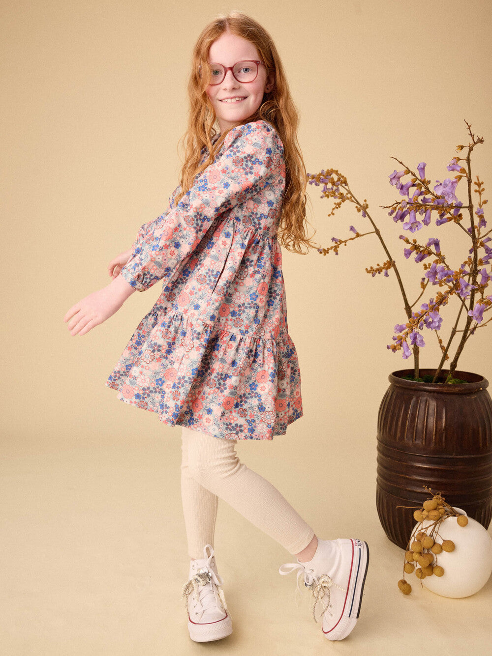 Tea Collection Japanese Mini Floral Corduroy Dress model