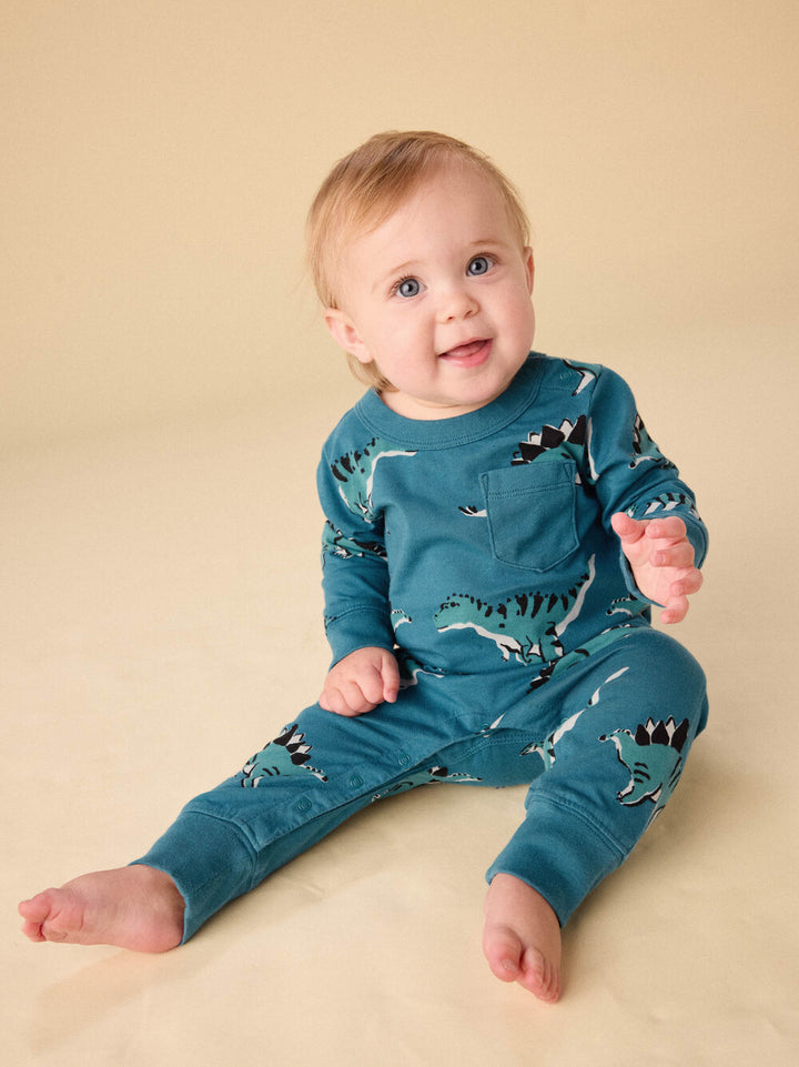 Tea Collection Dynamic Dinos Pocket Romper model seating