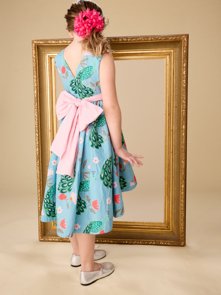 Peacock Flower Hi-Lo Sash Dress
