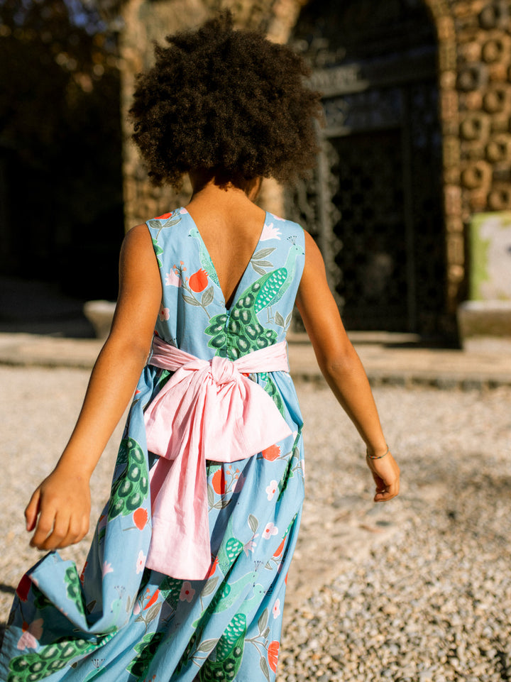 Peacock Flower Hi-Lo Sash Dress