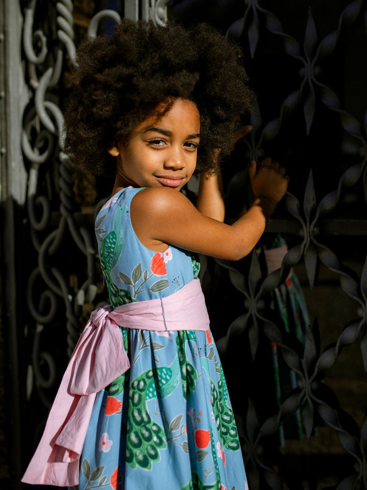 Peacock Flower Hi-Lo Sash Dress