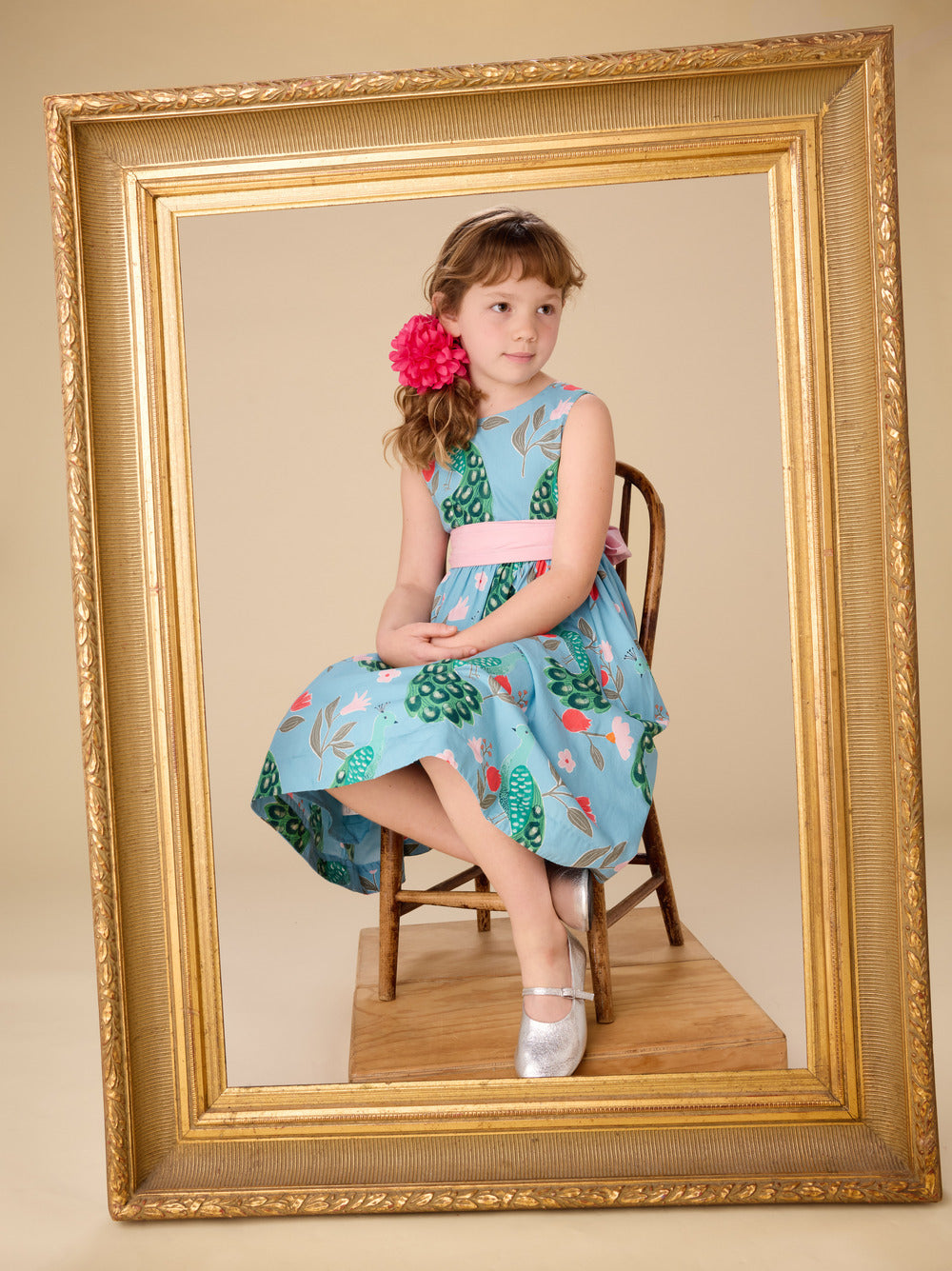Peacock Flower Hi-Lo Sash Dress