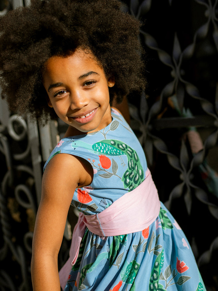 Peacock Flower Hi-Lo Sash Dress