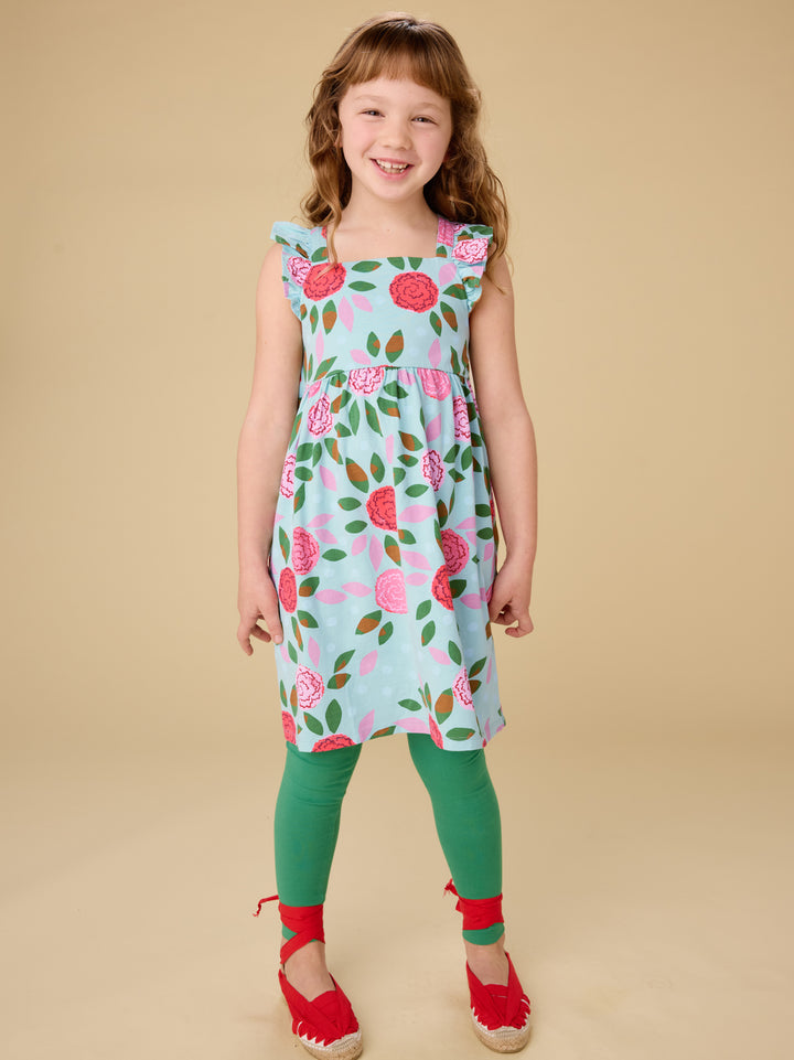 Tea Collection Spinning Carnations Ruffle Strap Dress model up