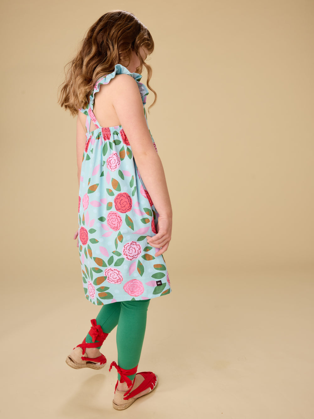 Tea Collection Spinning Carnations Ruffle Strap Dress model back