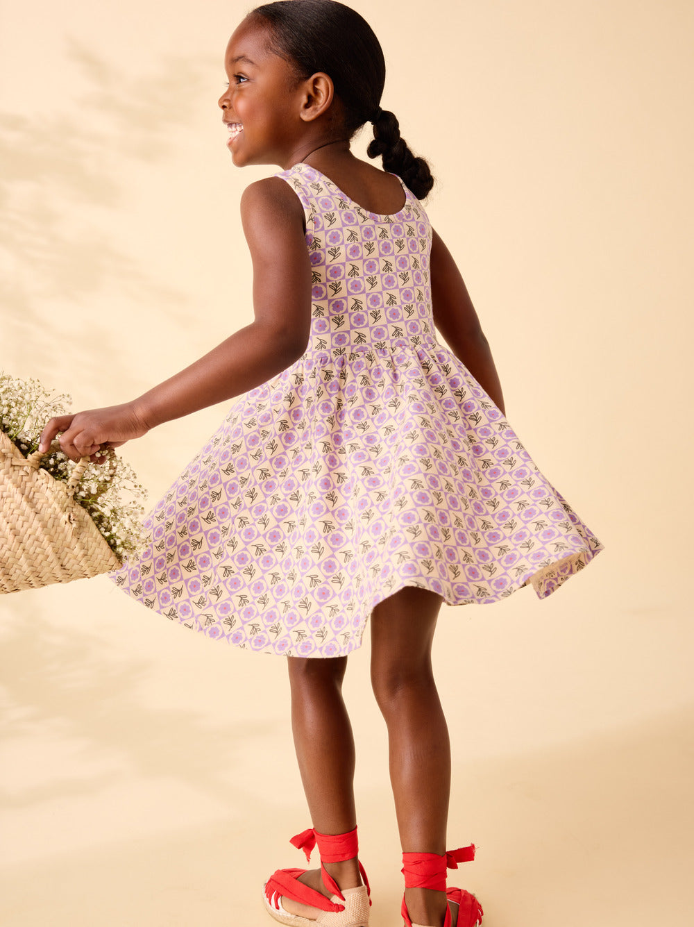 Tea Collection Tile Floral Sleeveless Ballet Dress model twirl