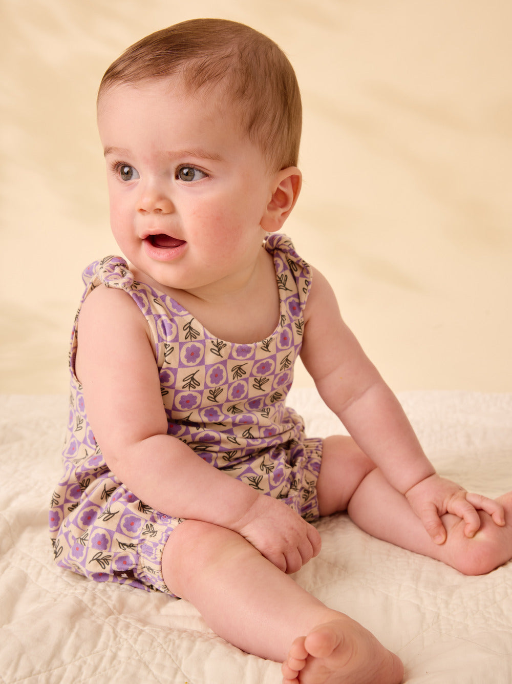 Tea Collection Tile Floral Tie Shoulder Romper model side