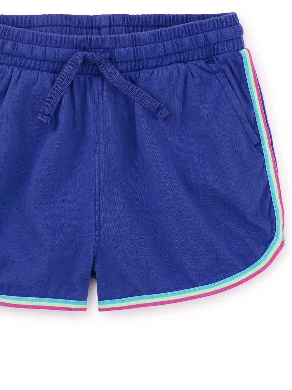 Tea Collection Rainbow Binding Shorts in Cosmic Blue close up