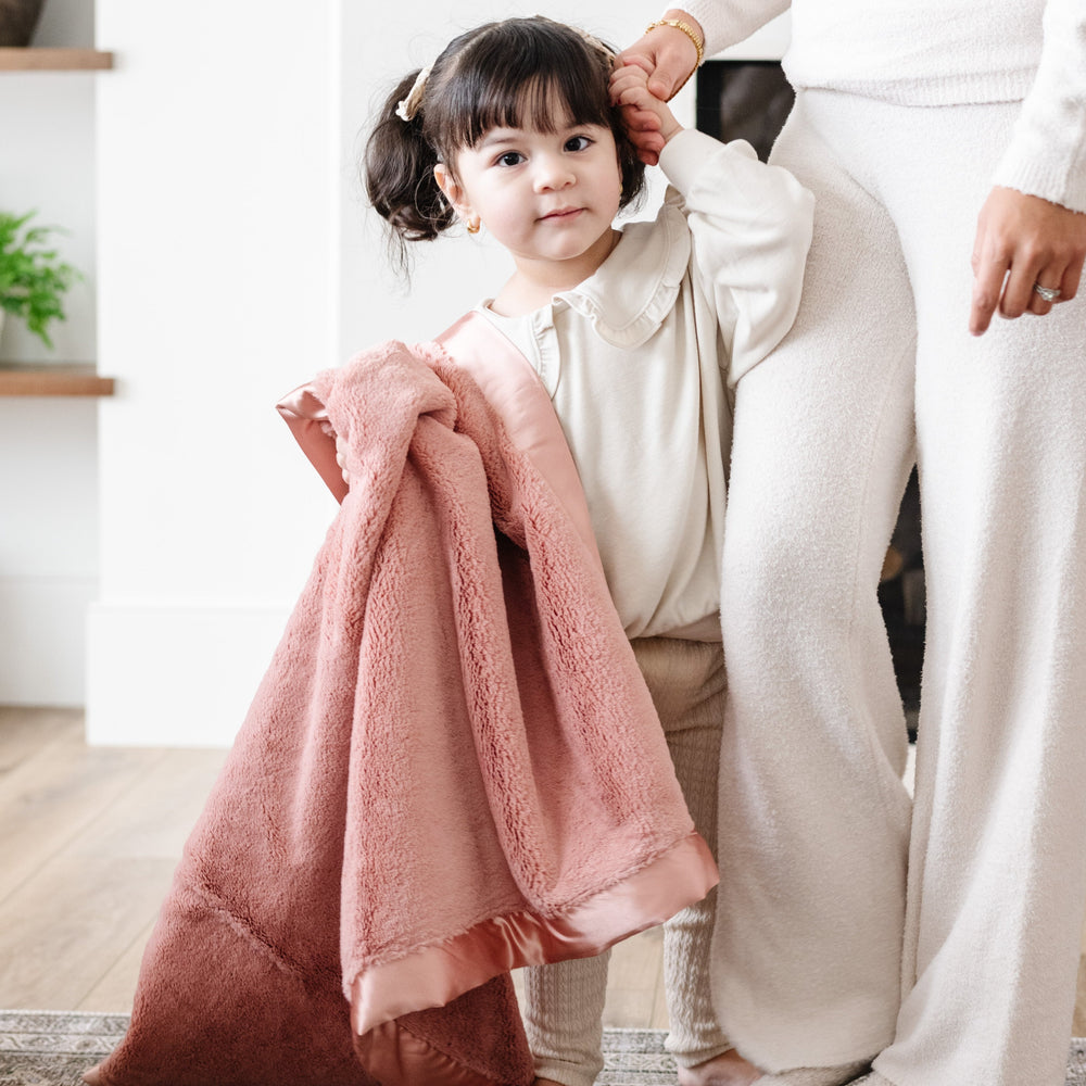 Saranoni Dusty Peach Satin Border Receiving Blanket standing