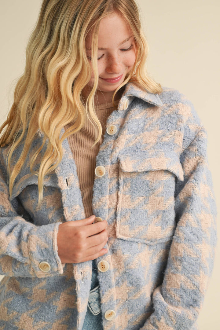 Heart & Arrow Houndstooth Shacket closeup