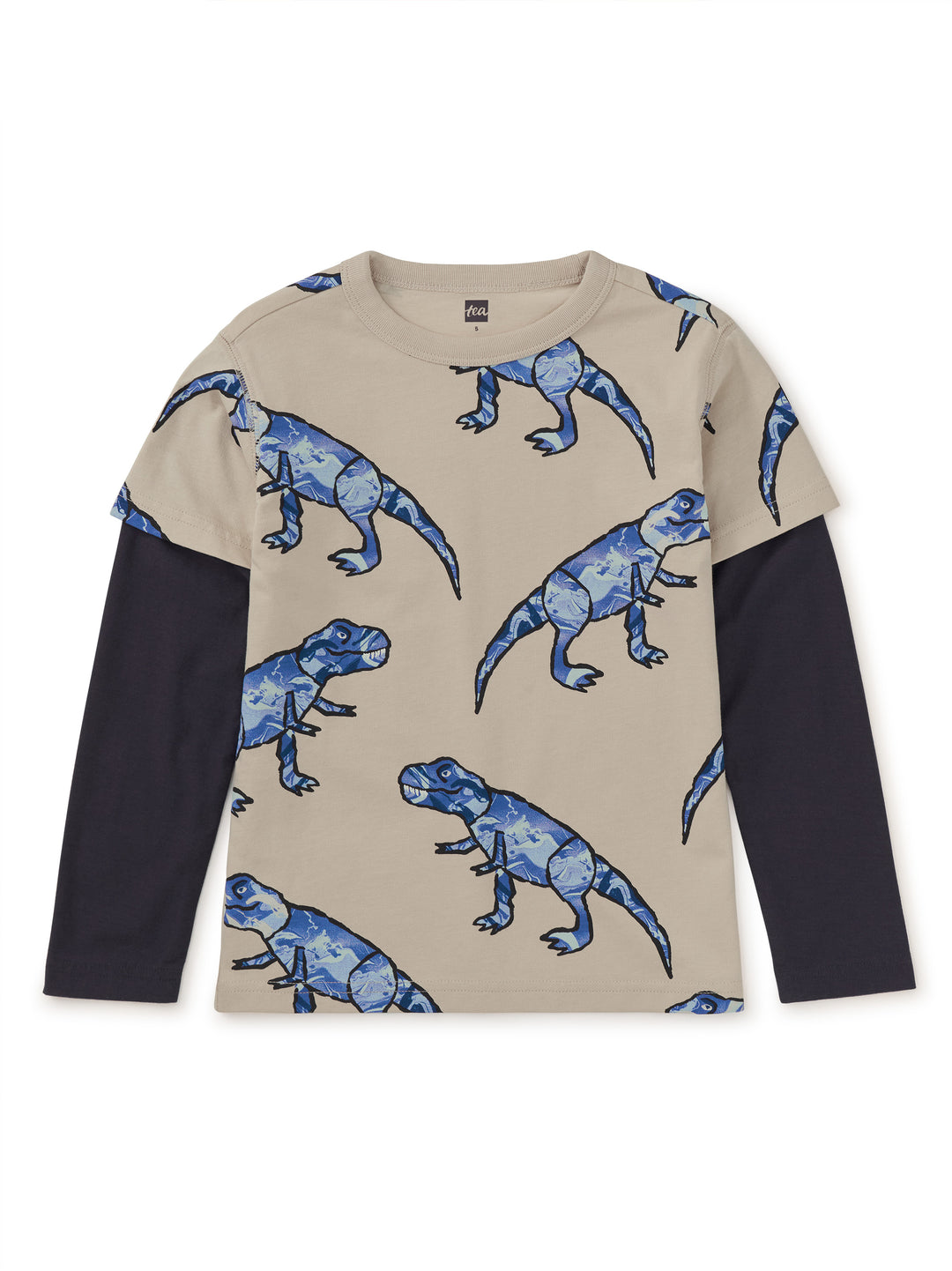 Tea Collection T-Rex in Marble Layered Sleeve Tee