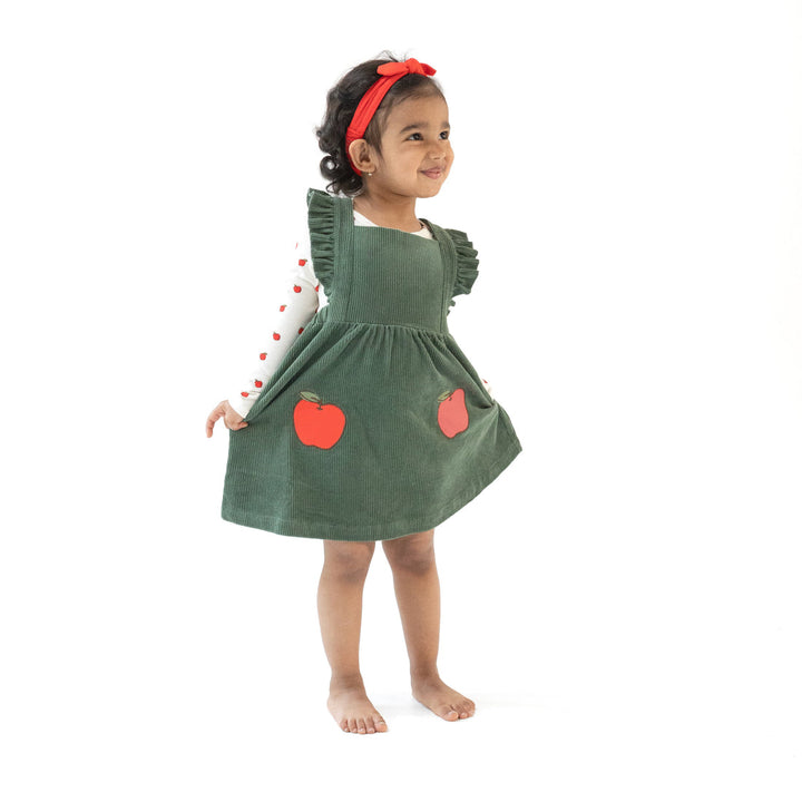 Angel Dear Apple Corduroy Pinafore Dress model