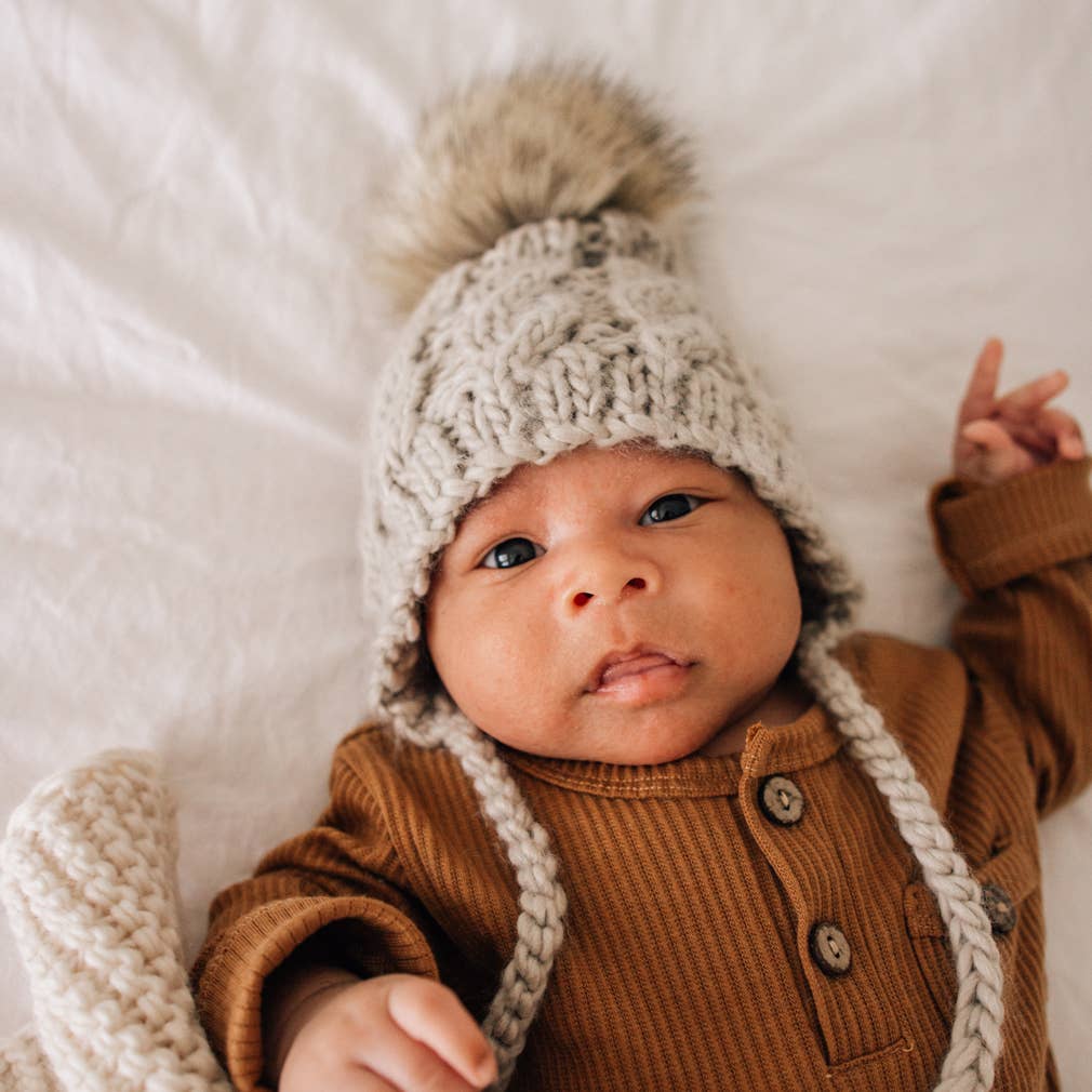 Huggalugs Aspen Oatmeal Cable Knit Bonnet baby boy