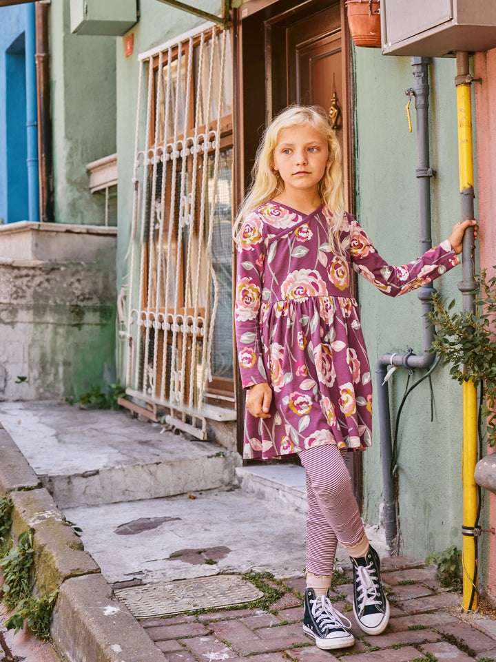 Tea Collection Turkish Rose Wrap Neck Dress model wall