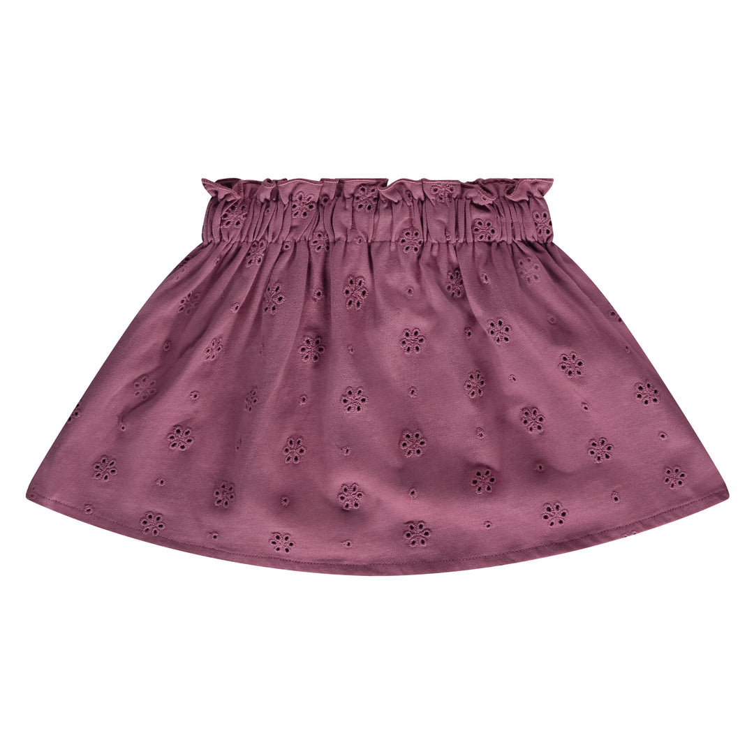 Stains & Stories Burgundy Eyelet Skirt back