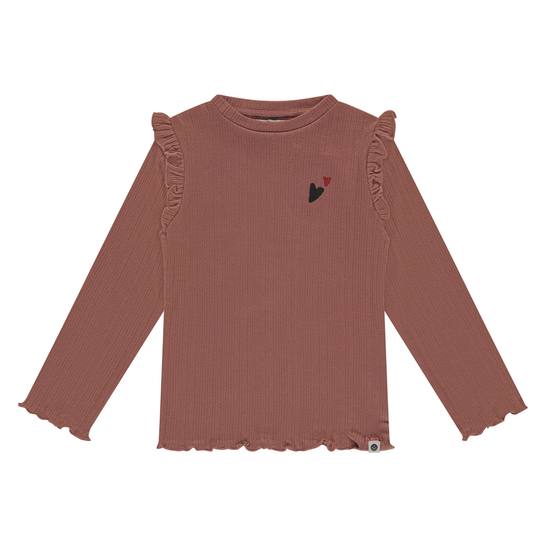 Stains & Stories Velvet Rose Ruffled Shoulder Top