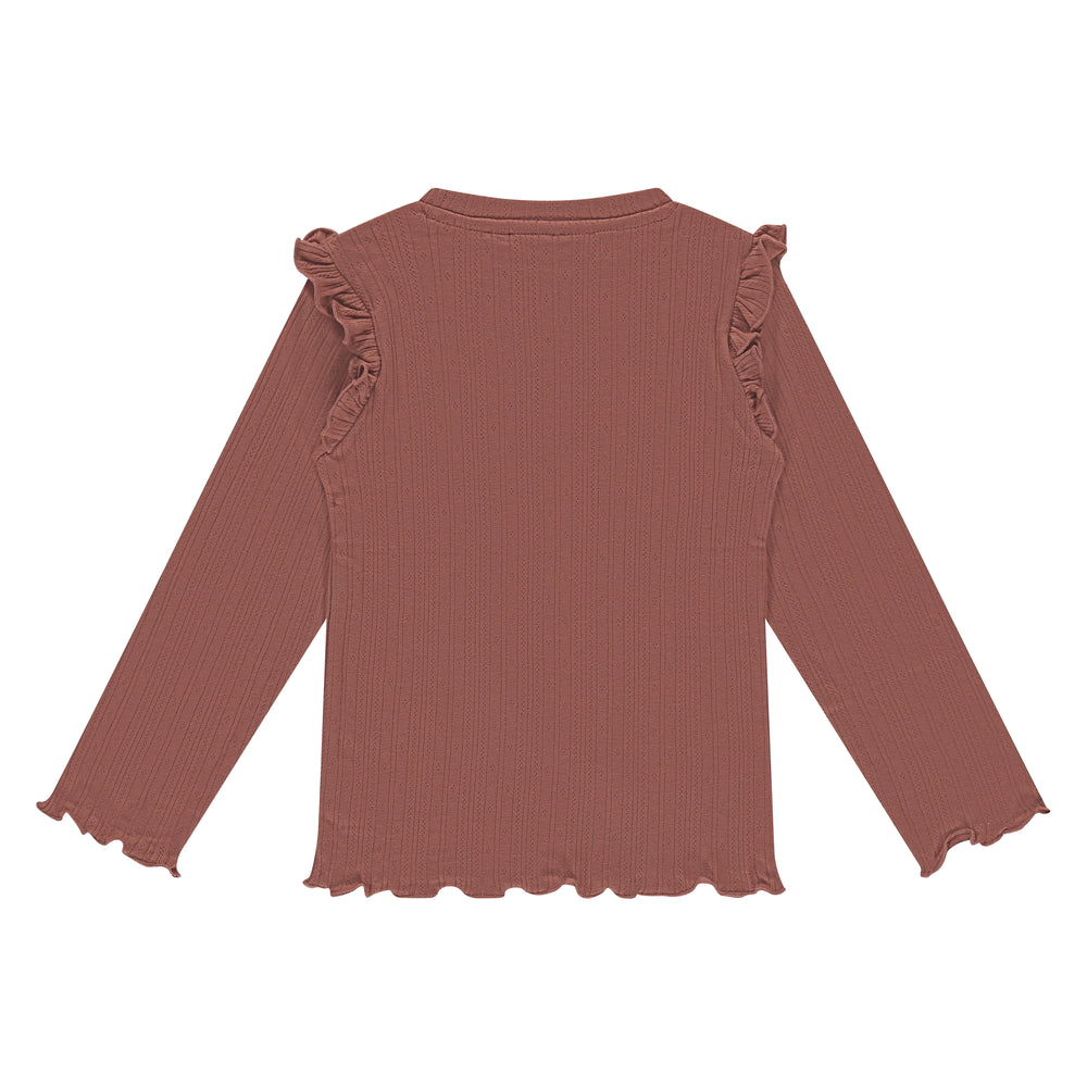 Stains & Stories Velvet Rose Ruffled Shoulder Top back
