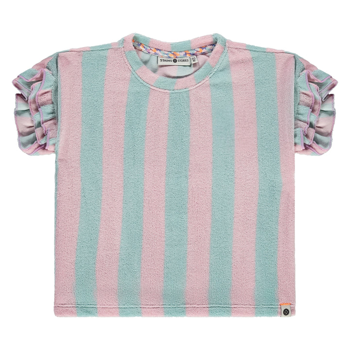 Stains & Stories Terry Stripe Ruffle Sleeve Tee
