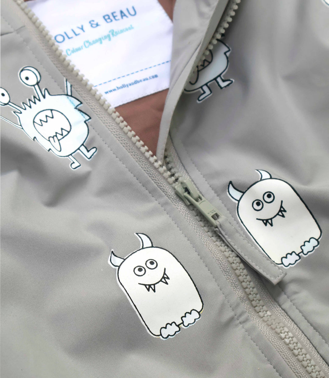 Holly & Beau Monster Color Changing Kids Raincoat zipper