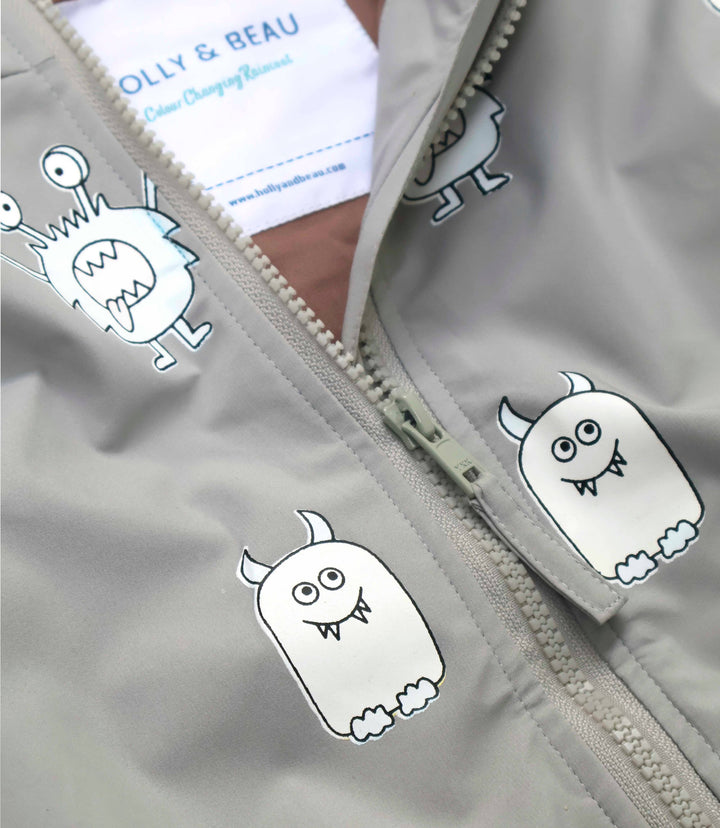 Holly & Beau Monster Color Changing Kids Raincoat zipper