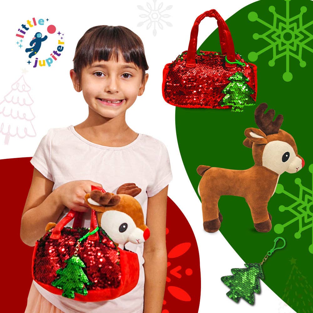 Little Jupiter Sequined Reindeer in Bag model