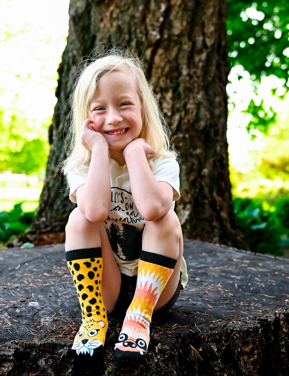 Sloth & Cheetah Pal Socks model girl