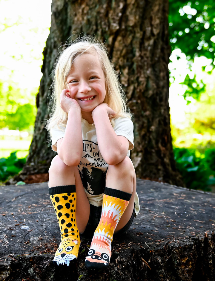 Sloth & Cheetah Pal Socks model girl