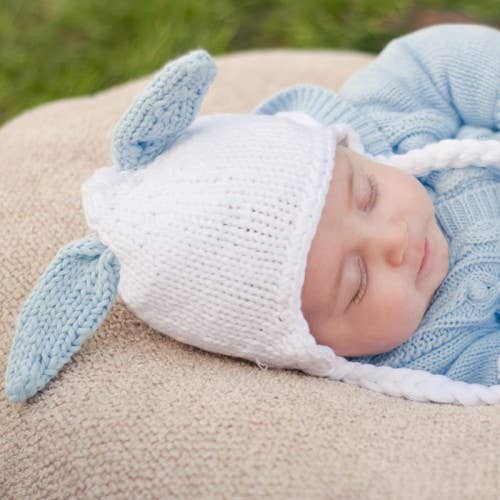 Huggalugs Blue Bunny Ears Hat sleeping