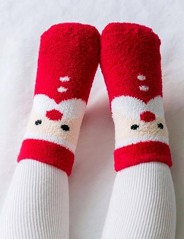 Fuzzy Santa Holiday Christmas Socks model